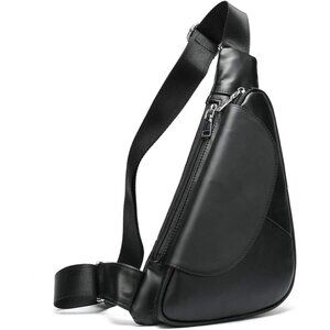 Genuine Leather Sleek Black Crossbody Bag